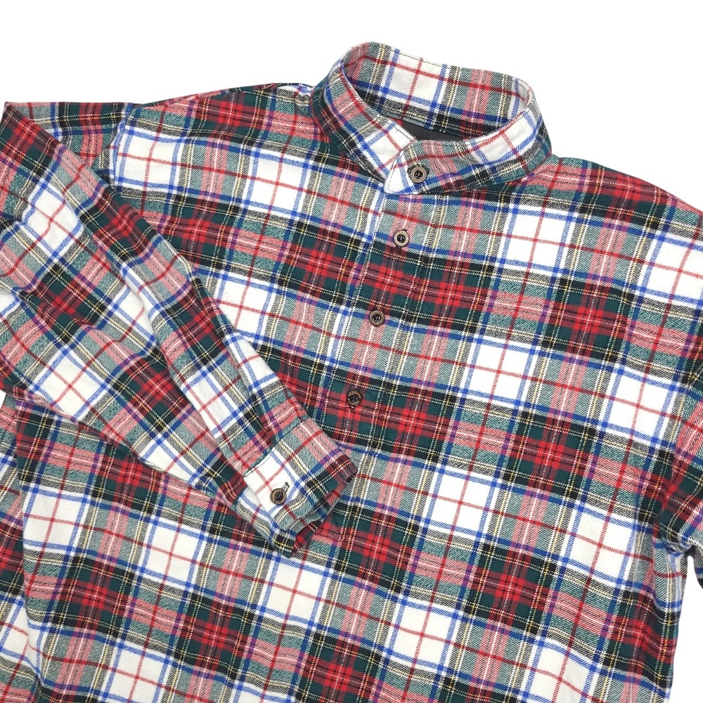 Vermont‎ Flannel Co Shirt Mens Small Red Plaid Pullover Band Collar Made USA